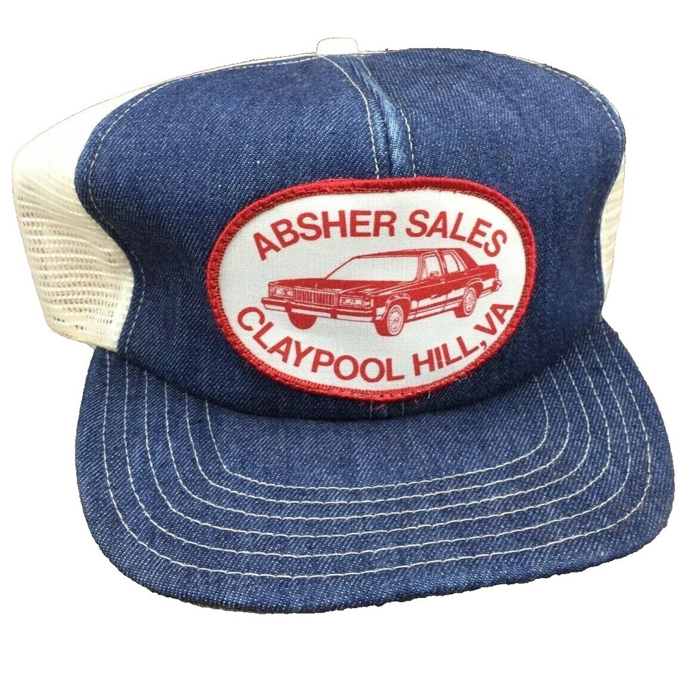 Vintage Denim Trucker Hat Cap Cadillac Car‎ Dealer Patch 70s 80s Snap Back Jean